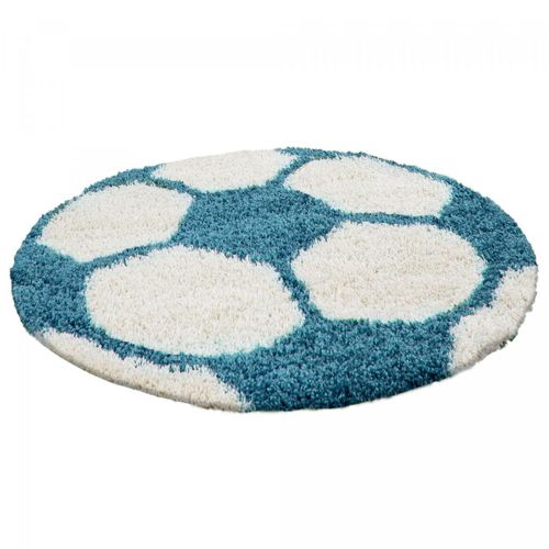 Tapis Enfant D.100cm Rond Tissé Turquoise Et Crème Shaggy Foot