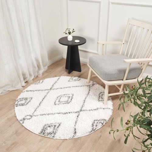 Tapis Berbère Rond D.120cm Tissé Motif Ethnic Lyn4 Doux 2 Crème