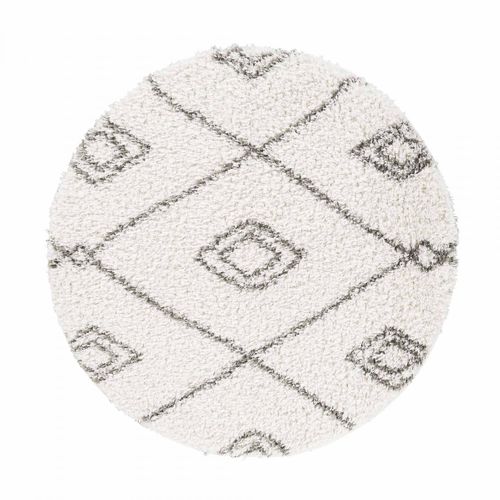 Tapis Berbère Rond D.120cm Tissé Motif Ethnic Lyn4 Doux 2 Crème
