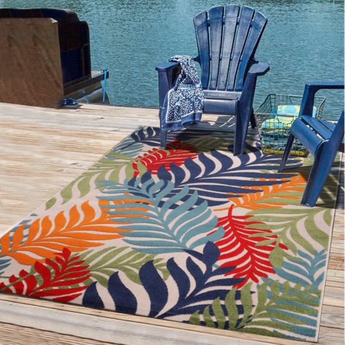 Tapis Extérieur 160x230 Tissé Kilim Bleu Et Rouge Chimek
