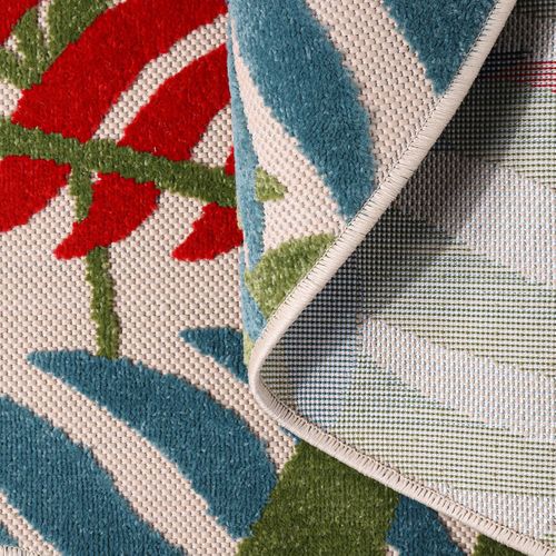 Tapis Rond D'extérieur D.150cm Tissé Kilim Bleu Et Rouge Chimek