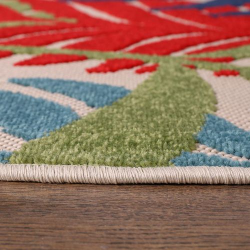 Tapis Rond D'extérieur D.150cm Tissé Kilim Bleu Et Rouge Chimek
