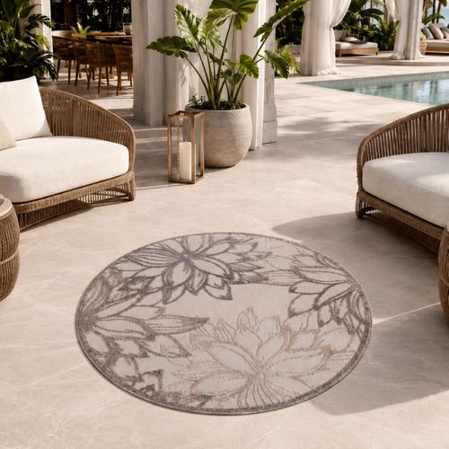 Tapis Rond D'extérieur D.200cm Tissé Kilim Crème Chimek