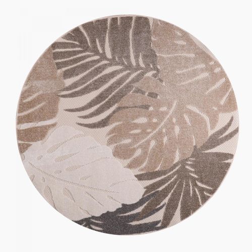 Tapis Rond D'extérieur D.150cm Tissé Kilim Beige Et Crème Chimeki