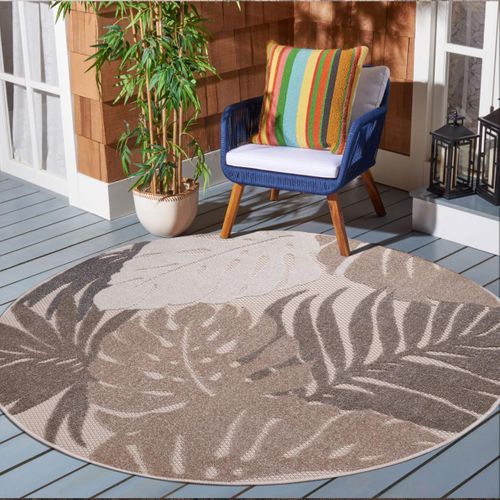 Tapis Rond D'extérieur D.150cm Tissé Kilim Beige Et Crème Chimeki