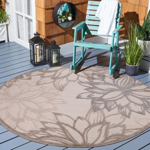 Tapis Rond D'extérieur D.120cm Tissé Kilim Marron Et Crème Chimeko