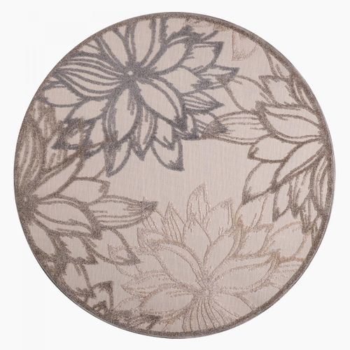 Tapis Rond D'extérieur D.120cm Tissé Kilim Marron Et Crème Chimeko