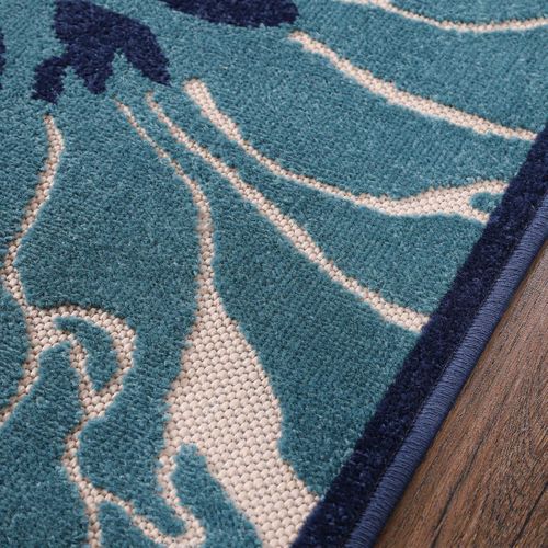 Tapis Rond D'extérieur D.120cm Tissé Kilim Bleu Et Beige Chimeka