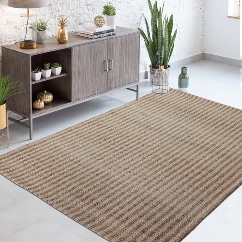 Tapis Jute 160x230 Fait Main Beige Et Blanc Vertyjute
