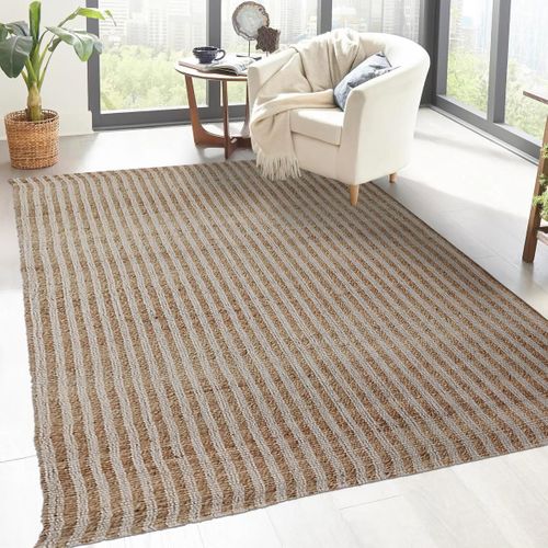 Tapis Jute 160x230 Fait Main Beige Et Blanc Vertyjute