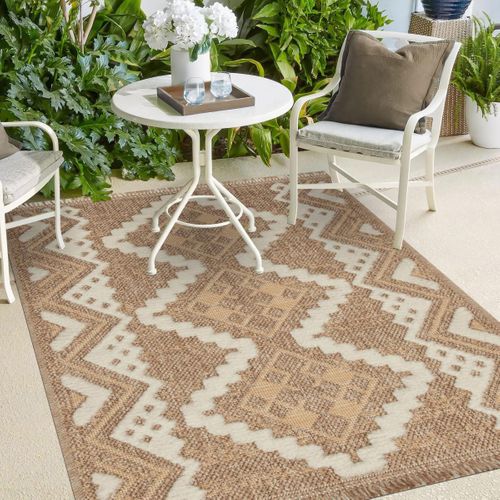 Tapis Extérieur 160x230 Tissé Kilim Marron Et Jaune Zephyr