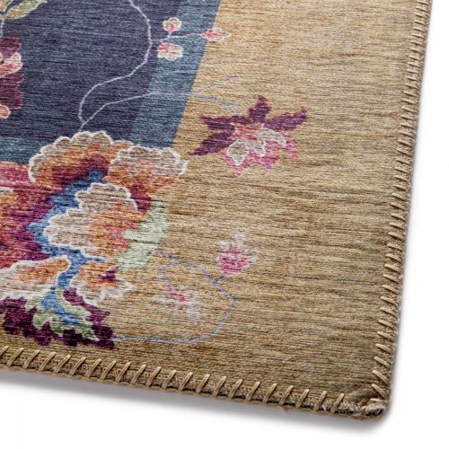 Tapis Salle à Manger 160x230 Tissé Beige Et Bleu Rectangle Motif Floral Vivace 7