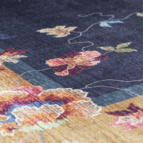 Tapis Salle à Manger 160x230 Tissé Beige Et Bleu Rectangle Motif Floral Vivace 7