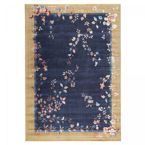 Tapis Salle à Manger 160x230 Tissé Beige Et Bleu Rectangle Motif Floral Vivace 7