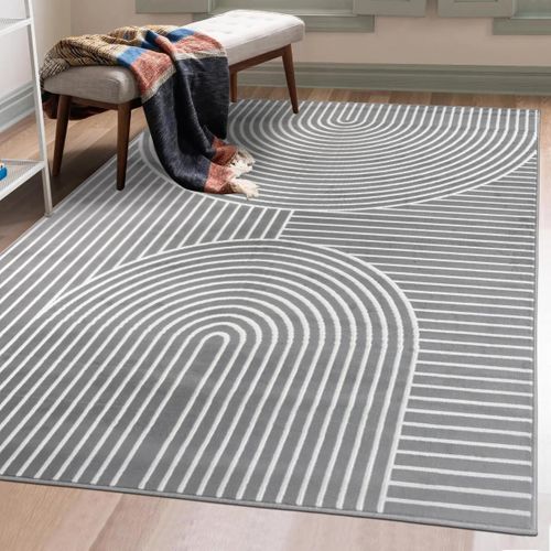 Tapis Salon 200x290 Tissé Gris Rectangle Motif Géométrique Lyn49 Arcril