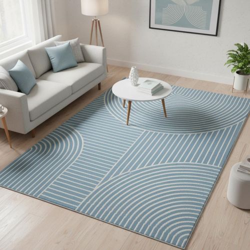 Tapis Salon 160x225 Tissé Bleu Rectangle Motif Géométrique Lyn49 Arcrol