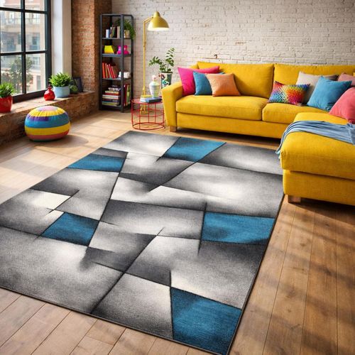 Tapis Couloir 80x300 Tissé Bleu Rectangle Motif Géométrique Lyn8 Ultima