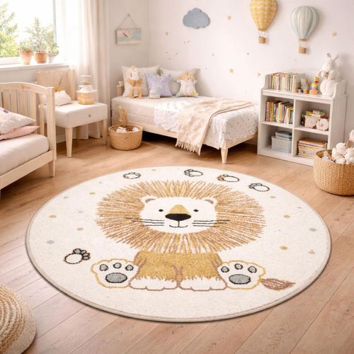 Tapis Enfant D.100cm Rond Tissé Crème Sweetlion