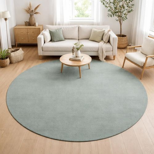 Tapis Rond Chambre D.120cm Lyn10 Lavable Bleu Uni, Tapis Shaggy à Longs Poils