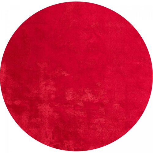 Tapis Rond Salon D.200cm Lyn10 Lavable Rouge Uni, Tapis Shaggy à Longs Poils