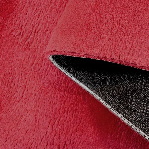 Tapis Rond Salon D.200cm Lyn10 Lavable Rouge Uni, Tapis Shaggy à Longs Poils