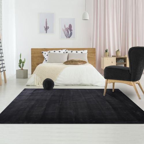 Tapis Chambre 140x200 Lyn10 Lavable Noir Uni, Tapis Shaggy à Longs Poils