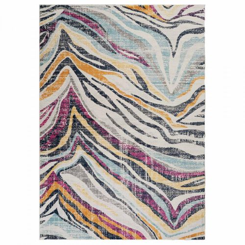 Tapis D'orient 120x170 Motif Géométrique Poils Ras écru Bleu Lyn3 Lo Entretien Facile.