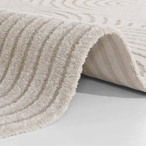 Tapis Chambre 120 X 170 Cm, Beige Chic, Motif Géométrique Relief Structuré, Panglao élégant