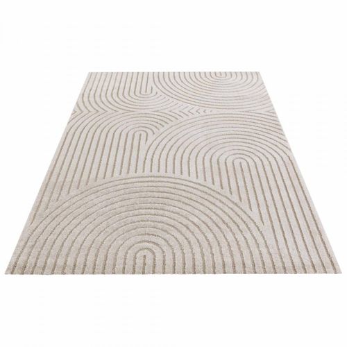 Tapis Chambre 120 X 170 Cm, Beige Chic, Motif Géométrique Relief Structuré, Panglao élégant