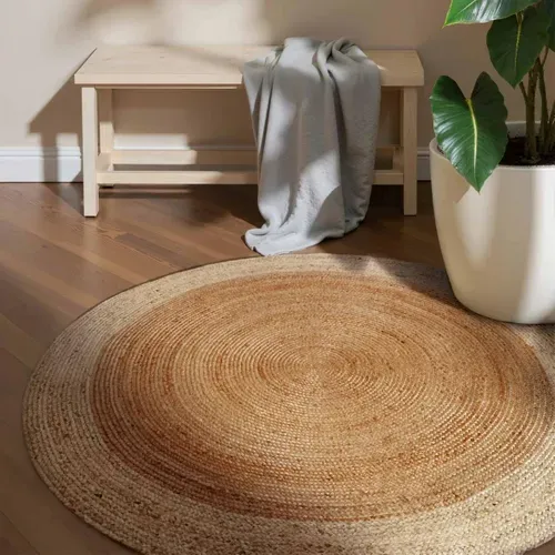 Tapis Rond 120 X 120-cm, Beige écru, Forme Ronde Authentique, Jute Tissé Main, Jute K Chaleur