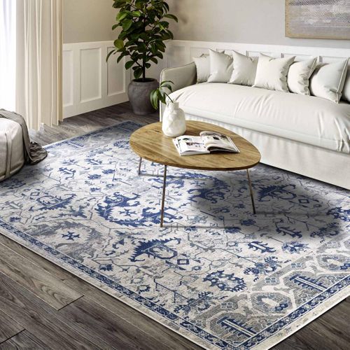 Tapis D'orient 160 X 235 Cm, Bleu Et Beige, Motif Oriental Authentique, Emmanuel, Confort Durable