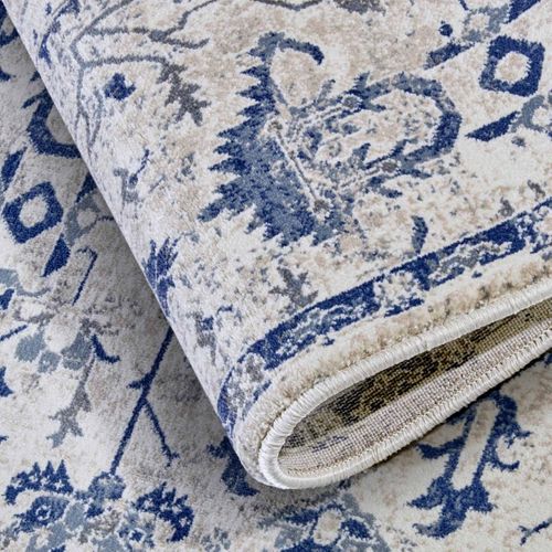 Tapis D'orient 160 X 235 Cm, Bleu Et Beige, Motif Oriental Authentique, Emmanuel, Confort Durable