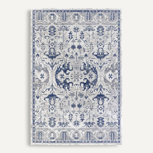 Tapis D'orient 160 X 235 Cm, Bleu Et Beige, Motif Oriental Authentique, Emmanuel, Confort Durable