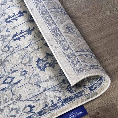Tapis D'orient 160 X 235 Cm, Bleu Et Beige, Motif Oriental Authentique, Emmanuel, Confort Durable