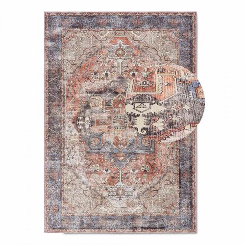 Tapis Entrée 120 X 170 Cm, Rose, Bleu, Beige, Kilim Patiné, Chaleureux Et Décoratif