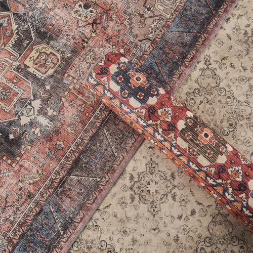 Tapis Entrée 120 X 170 Cm, Rose, Bleu, Beige, Kilim Patiné, Chaleureux Et Décoratif