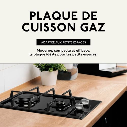 Btg2z-d01vno - Plaque De Cuisson Gaz Verre Noir 2 Feux