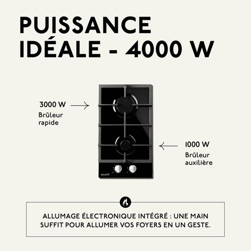 Btg2z-d01vno - Plaque De Cuisson Gaz Verre Noir 2 Feux
