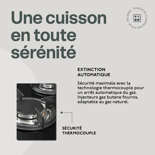 Btg4z-f01vno - Plaque De Cuisson Gaz 4 Feux Verre Noir - Grille Fonte