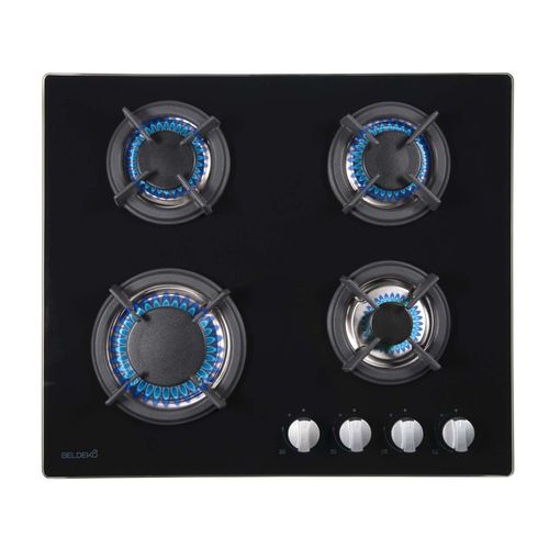 Btg4z-f01vno - Plaque De Cuisson Gaz 4 Feux Verre Noir - Grille Fonte