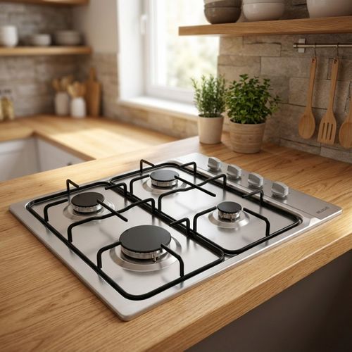 Plaque De Cuisson Gaz 4 Feux Inox - 7500w - Gaz De Ville Et Bouteille - Encastrable