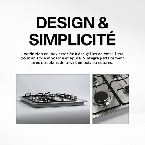 Plaque De Cuisson Gaz 4 Feux Inox - 7500w - Gaz De Ville Et Bouteille - Encastrable