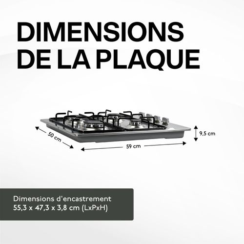 Plaque De Cuisson Gaz 4 Feux Inox - 7500w - Gaz De Ville Et Bouteille - Encastrable
