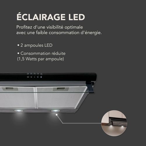 Hotte Casquette / Visière 60 Cm Noir  240 M3/h - 100 Watts - Filtre Inclus