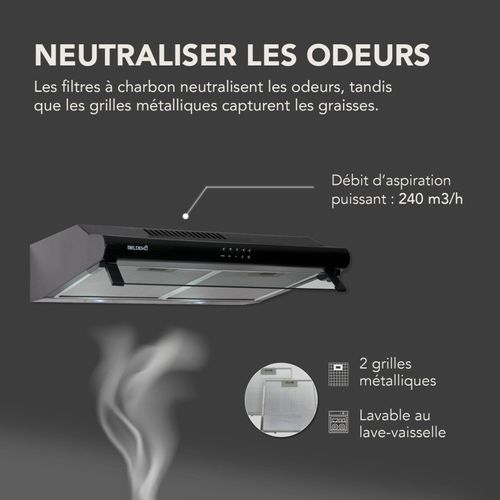 Hotte Casquette / Visière 60 Cm Noir  240 M3/h - 100 Watts - Filtre Inclus