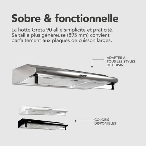 Greta 90 Xs - Hotte visière 90 Cm Inox 420 M3/h