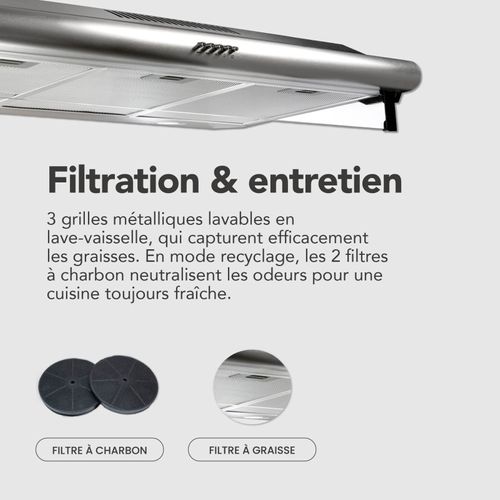 Greta 90 Xs - Hotte visière 90 Cm Inox 420 M3/h