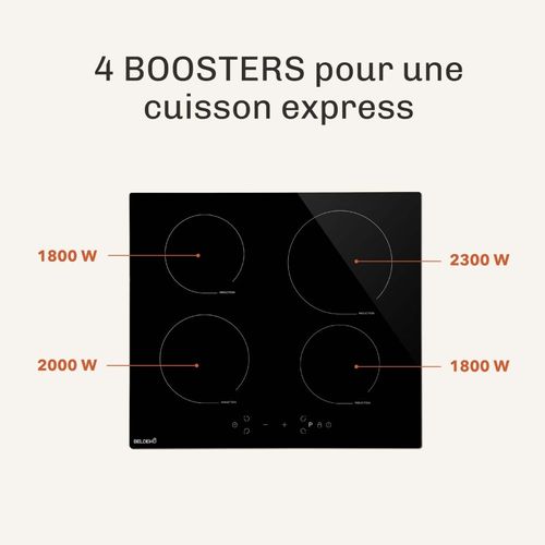 Plaque De Cuisson Induction 4 Foyers Avec Minuterie, 7900w, 4 Boosters, Verrou Enfants
