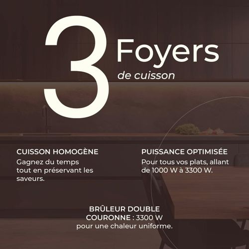 Tg3v-115 - Plaque De Cuisson Gaz Verre Noir 3 Foyers - Grilles En Fonte