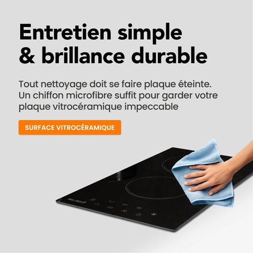 Btv2z-f03vnoc - Plaque Vitrocéramique 2 Foyers 3000w - Minuteur, Commande Tactile